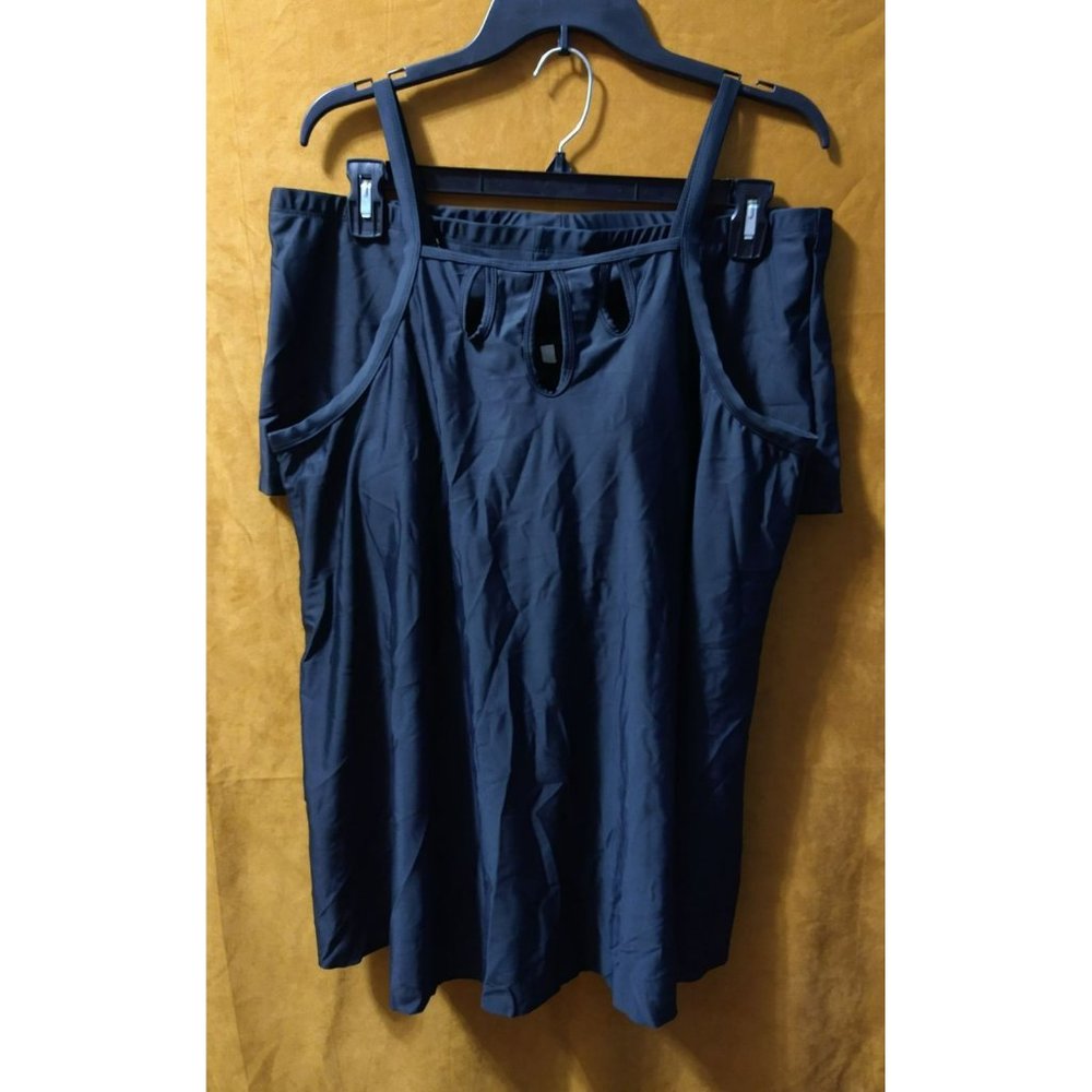 Keyhole Solid Black 2 Pc Bathing Suit Size 2x - image 5